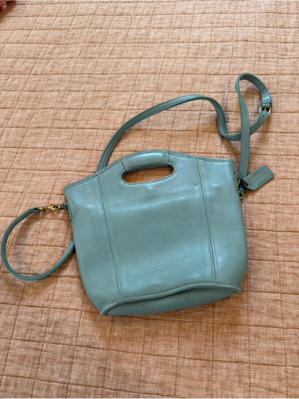 Vintage Coach 9993 Mini Shopper Tote Bag Seafoam Mint Green Blue